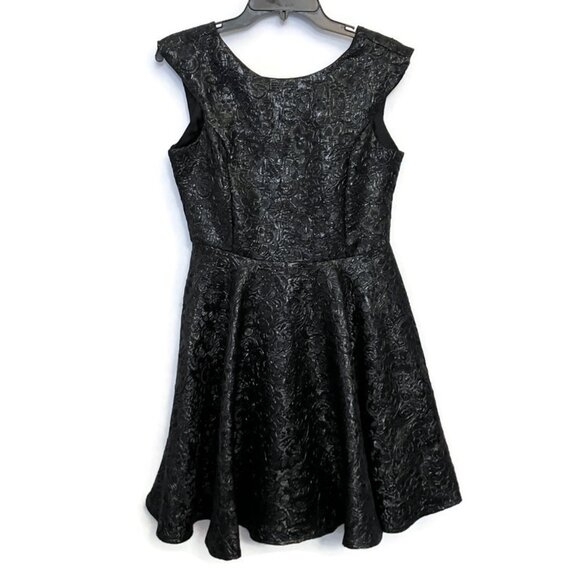 Un Deux Trois Girls Black Brocade Damask Sleeveless Skater Dress Party Holiday - Picture 1 of 8